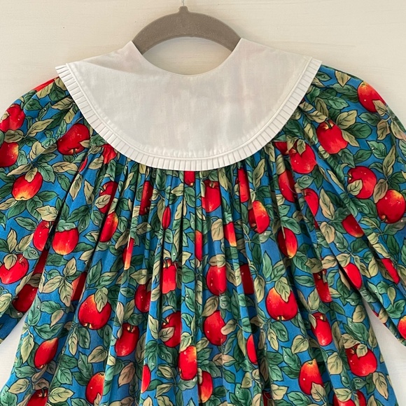 Vintage Corduroy Dress Apples Long Puff Sleeve Peter Pan Collar size 4 Holiday - Picture 3 of 13